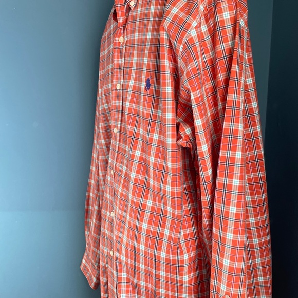 Ralph Lauren XL Classic Fit Orange Blue Plaid Button Down Shirt 100% Cotton - Picture 5 of 10